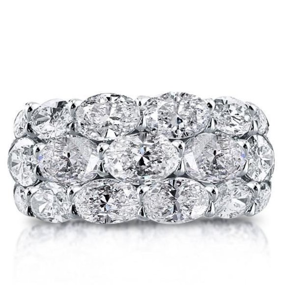 925 Silver Plated Party Big Oval Gems Three Layer Promise Eternity Ring, L476 - Picture 2 of 6